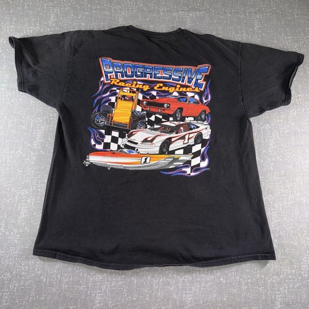 Progressive Racing Engines Shirt Mens XL Black Race Car Boat Graphic Tee Hanes